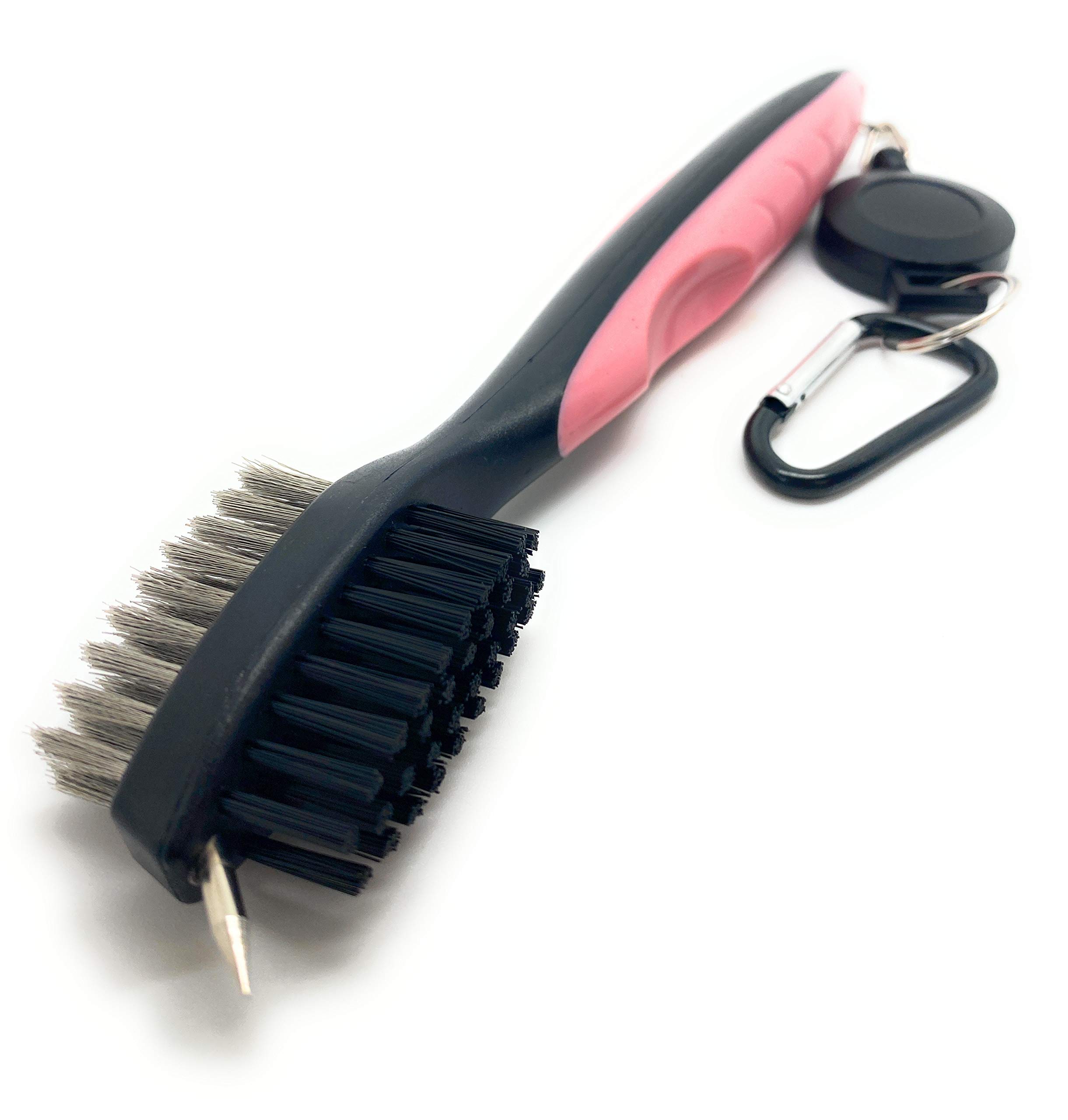 illucio Birdi Golf Club Brush with Groove Sharpener & Carabiner Hook for the Golf Bag (Pink)