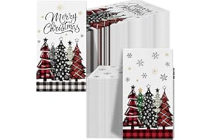 LINHAXM 100 Pack Christmas Paper Napkins, Disposable Holiday Guest Towels, Red & Black Plaid Tree Dinner Napkins for Christmas Parties, Table Dinner Bathroom