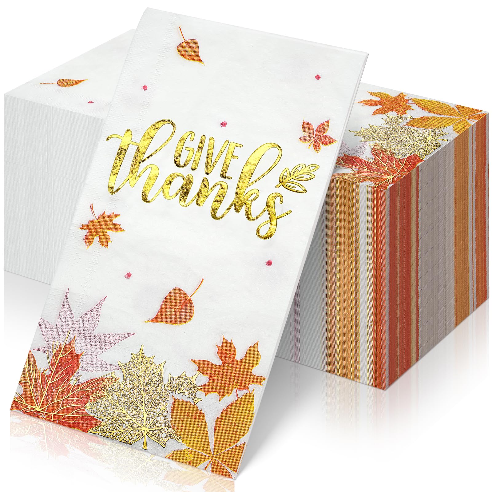 Photo 1 of 100pcs Give Thanks Paper Napkins, Disposable Thanksgiving Napkins Fall Maple Leaves Paper Hand Towels for Autumn Harvest Thanksgiving Party Table Home Kitchen Bathroom Decorations, 7.9 * 4.3inch
