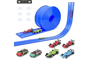 HACOCOLA 15 Ft Double Sided Flexible Race Track Set with 6 Toy Cars for Kids