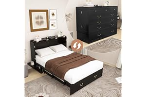 WonderWard Queen Murphy Bed Cabinet with Charging Station for Guest Room, Black Hideaway Murphy Bed Queen with Storage Drawer and Headboard for Bedroom, Size 84" Lx60 Wx44 H (Mattress NOT Included)