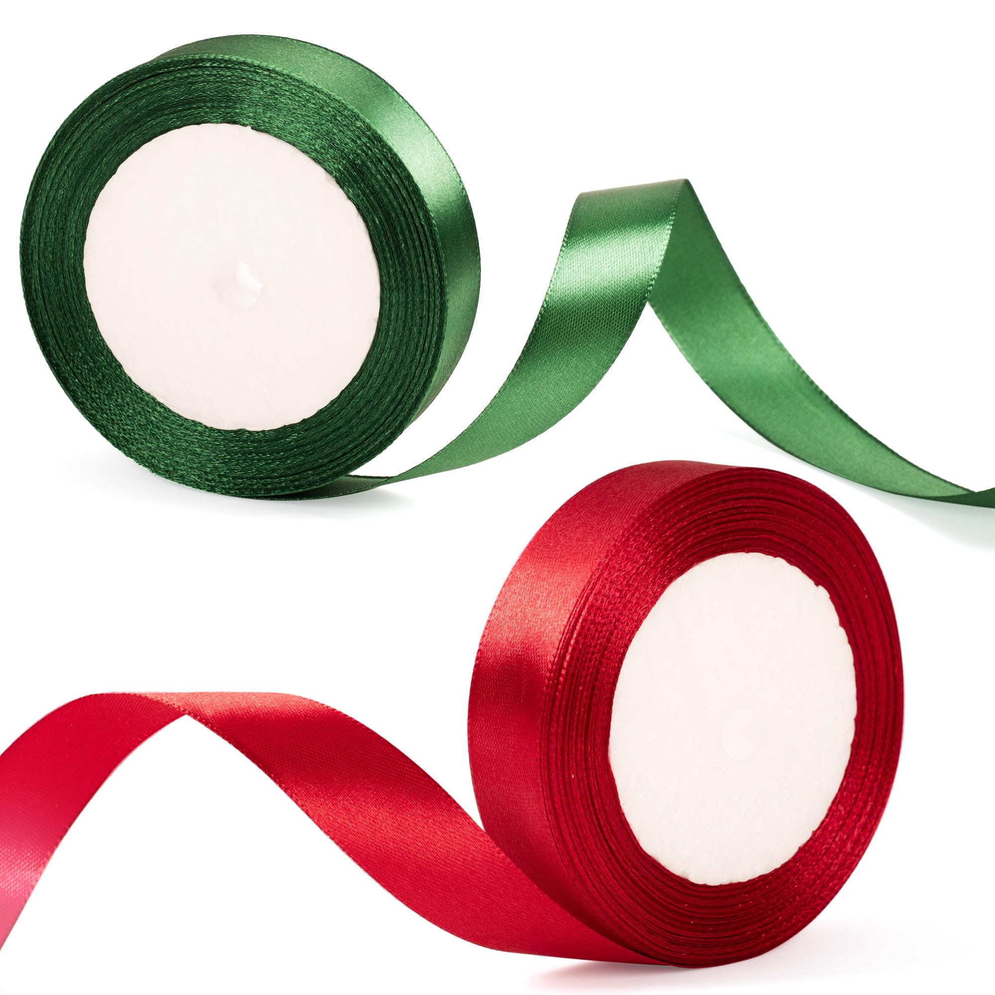 2Rolls 22m x 20mm Wide Burgundy Red and Green Ribbon Thick Christmas Ribbon for Gift Wrapping, 4/5 inch Red and Green Satin Ribbon for Christmas Cake Xmas Present Wrapping Bow Crafts Decorations