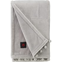 Amazon.com: Brookstone Home Decor - Soft Plush Electric Heated Throw -  Built-In Remote with 4 Heat Settings u0026 Auto Shut Off Machine Washable - For  Women u0026 Men Fashion Pom Poms Living
