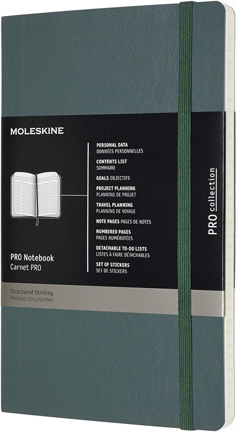 Moleskine Pro Notebook for the Office Soft Cover With Elastic Closure, Organized Layout With 8 Detachable Sheets