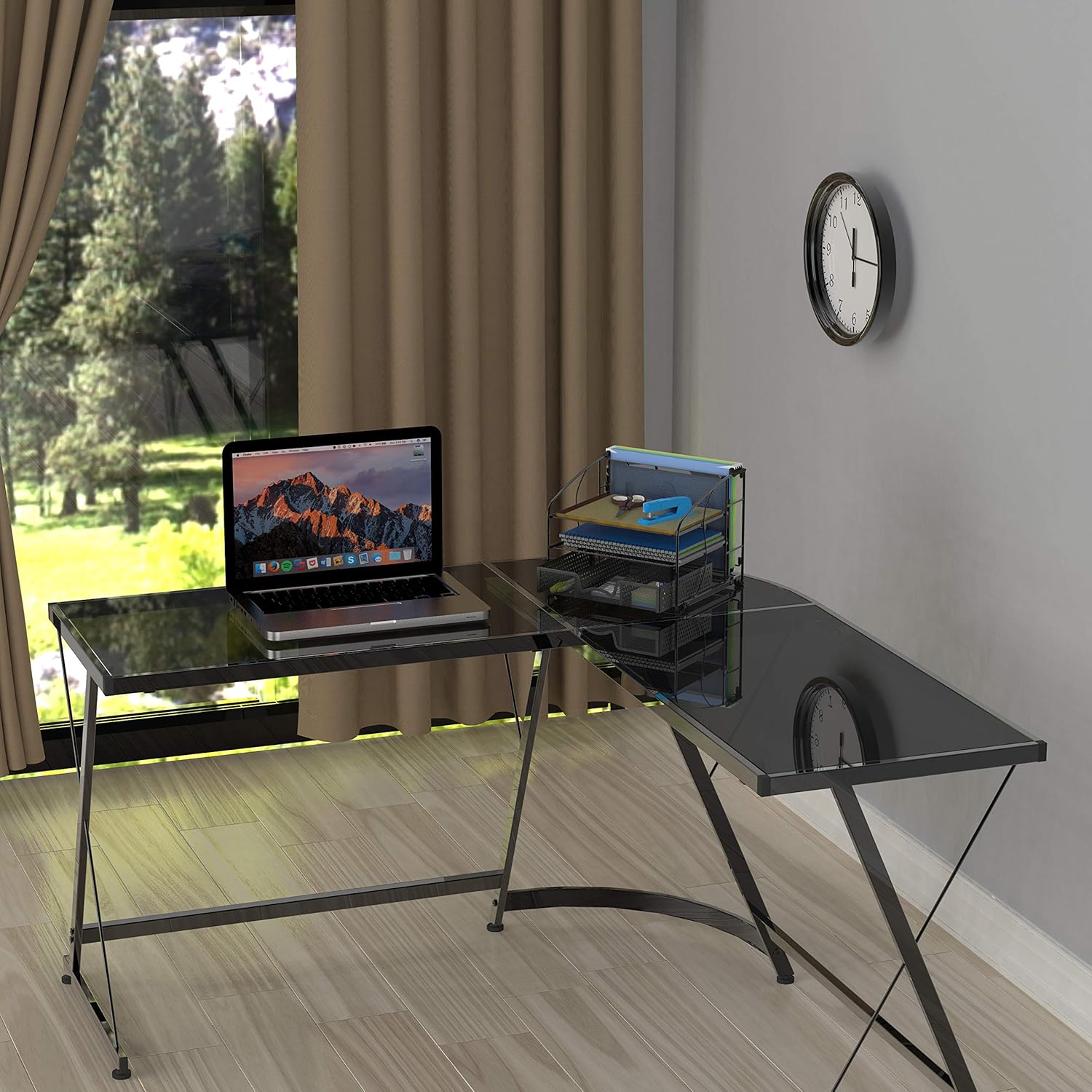 SimpleHouseware Desk Organizer 3 Tray w/Sliding Drawer and Hanging File Holder, Black : Office Products