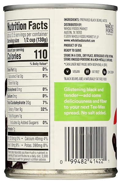 365 BY WHOLE FOODS MARKET, UNSALTED BLACK BEANS, 15 OUNCE
