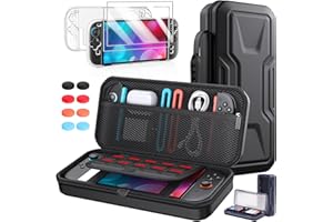 FYOUNG All in One Accessories Case Bundle for Nintendo Switch 2 2025, Portable Carrying Case & Clear Hard Cover Shell Case, 2 Screen Protector, 8 Thump Grips, Game Card Slots, for Travel & Storage