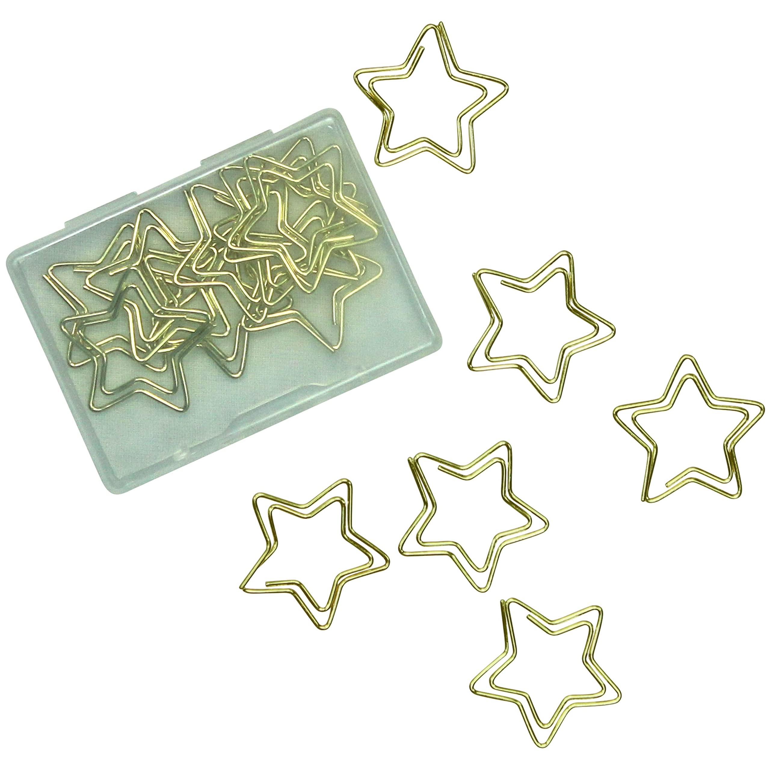 Papierdrachen 15 Golden Metal Paper Clips for Bullet Journals and Notebooks - Cute Paper Clips for Home Office and University - Star Motif - Set 1