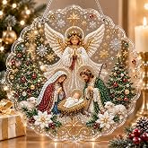 Christmas Pearl Diamond Art Hanging Ornament DIY Craft (Style3, 8in) | Angel Nativity Scene Pearl Diamond Suncatcher, 3D Mixed-Size Pearls and Complete DIY Craft for Windows, Trees, Holiday Gifts