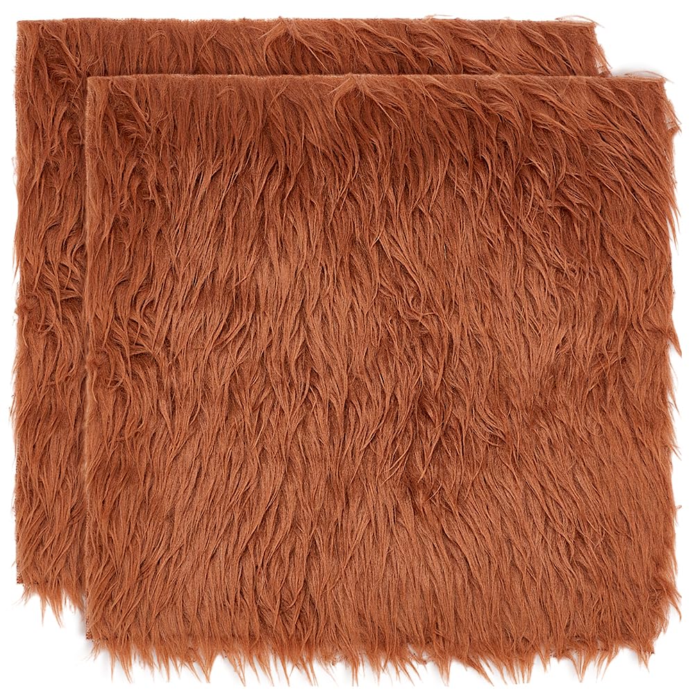 BENECREAT 2Pcs Brown Faux Fur Fabric, 25x25cm/10x10 Inch Soft Plush Shaggy Squares Pre-Cut Craft Fur Fabric for Gnome Crafts, Costumes, Rugs, Pillows, Sewing, Decorations