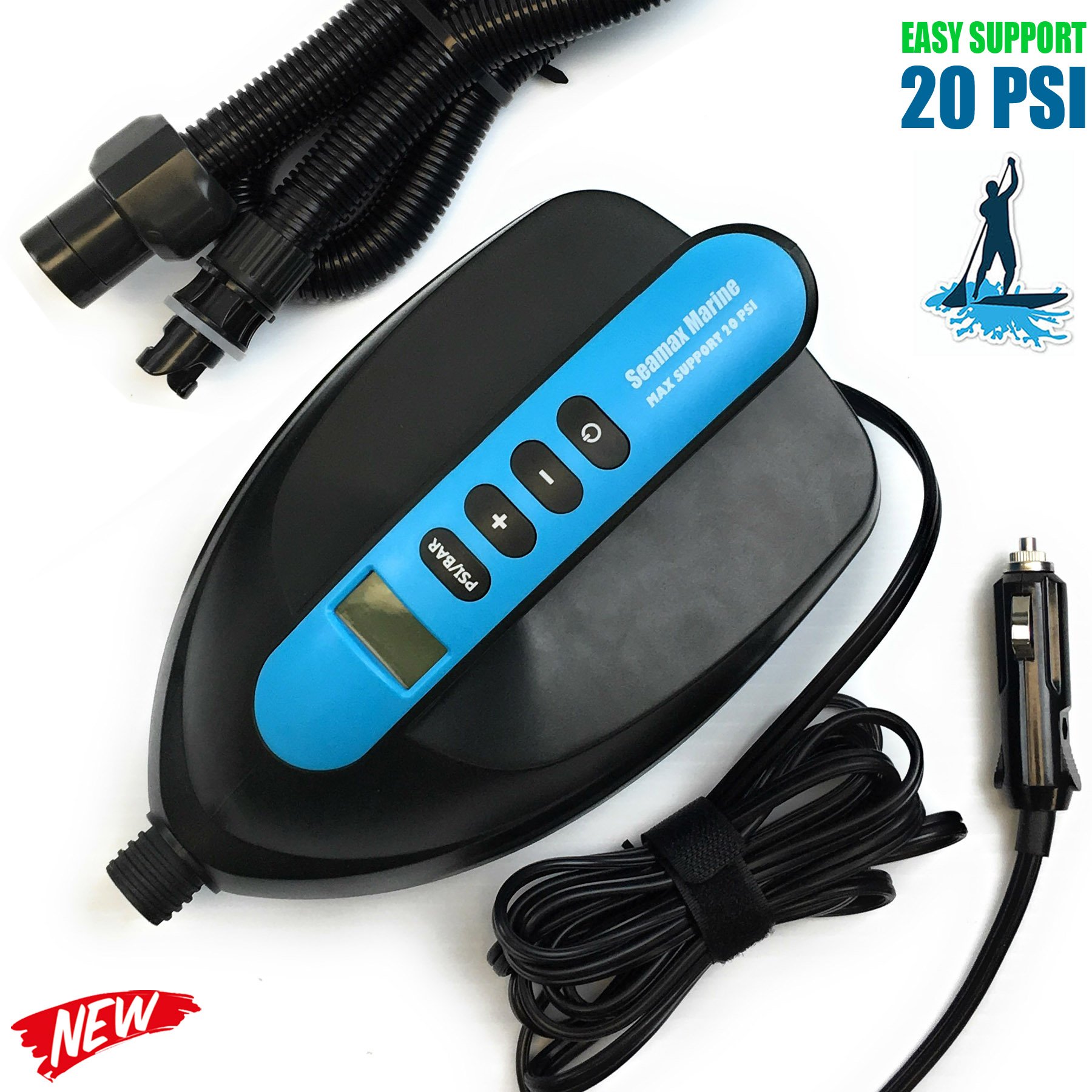 Seamax SUP Electric Air Pump for Inflatable Paddle Board, Max 20 PSI, Additional Fittings