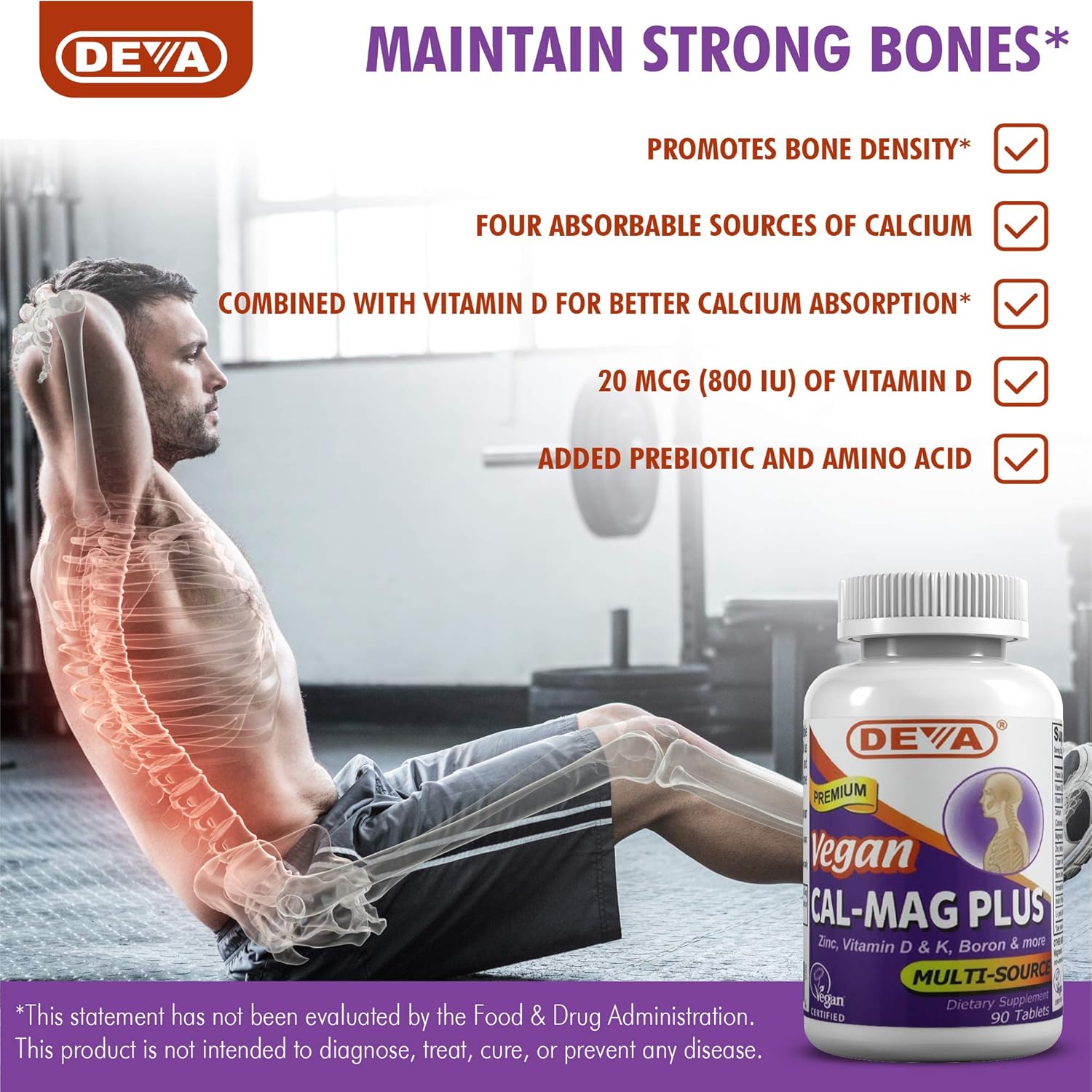 DEVA Vegan Cal MAG Plus - Supplement with Calcium, Magnesium, Zinc, Boron, Vitamin C, D & K - Daily Nutritional Supplement to Maintain Strong Bones* - 90 Vegetarian/Vegan Tablets, 2-Pack: Health & Personal Care
