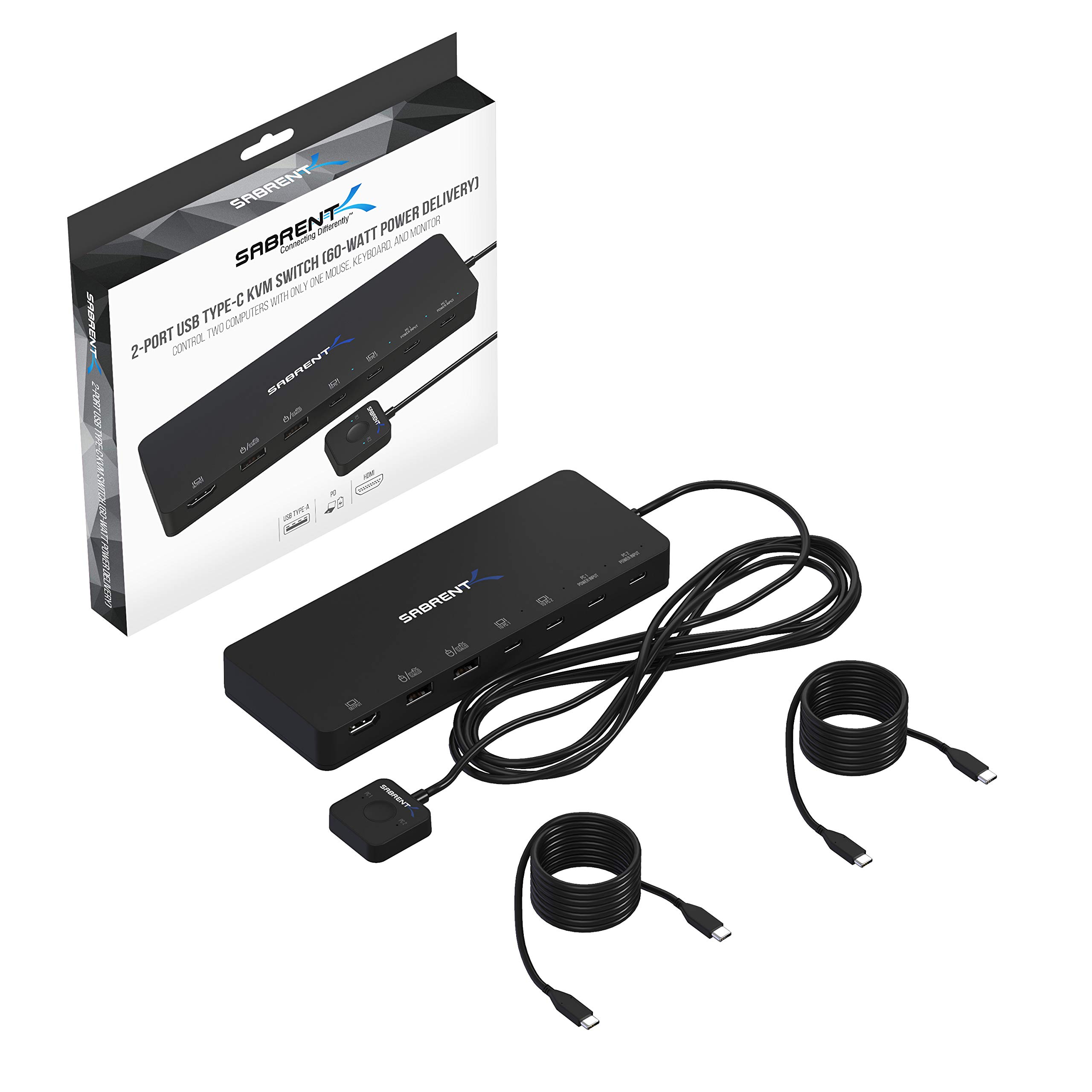 SABRENT 2 Port USB Type C KVM Switch with 60 Watt Power Delivery Option (USB KCPD)