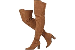 EQAUDES Over The Knee Boots For Women, Thigh High Boot, Fall Boots For Women 2024, Brown Suede Boot Block Heel Boot Women Pointed Toe Stretch Sexy Boots