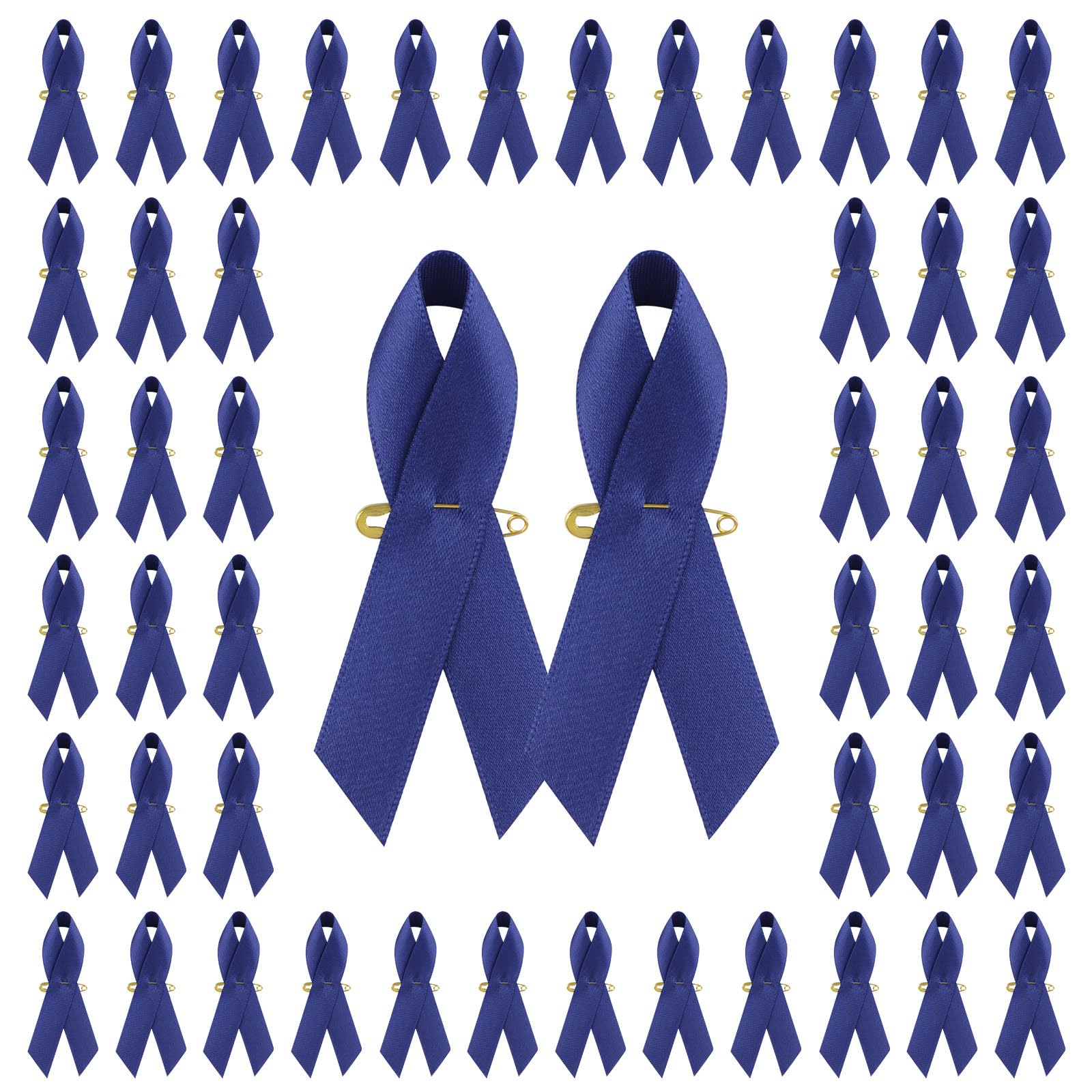 CRAFFANCY 100Pcs Dark Blue Ribbon Awareness Satin Pins Colon Awareness Rectal Cancer Ribbon Pin Child Abuse Brooch with Safety Pin
