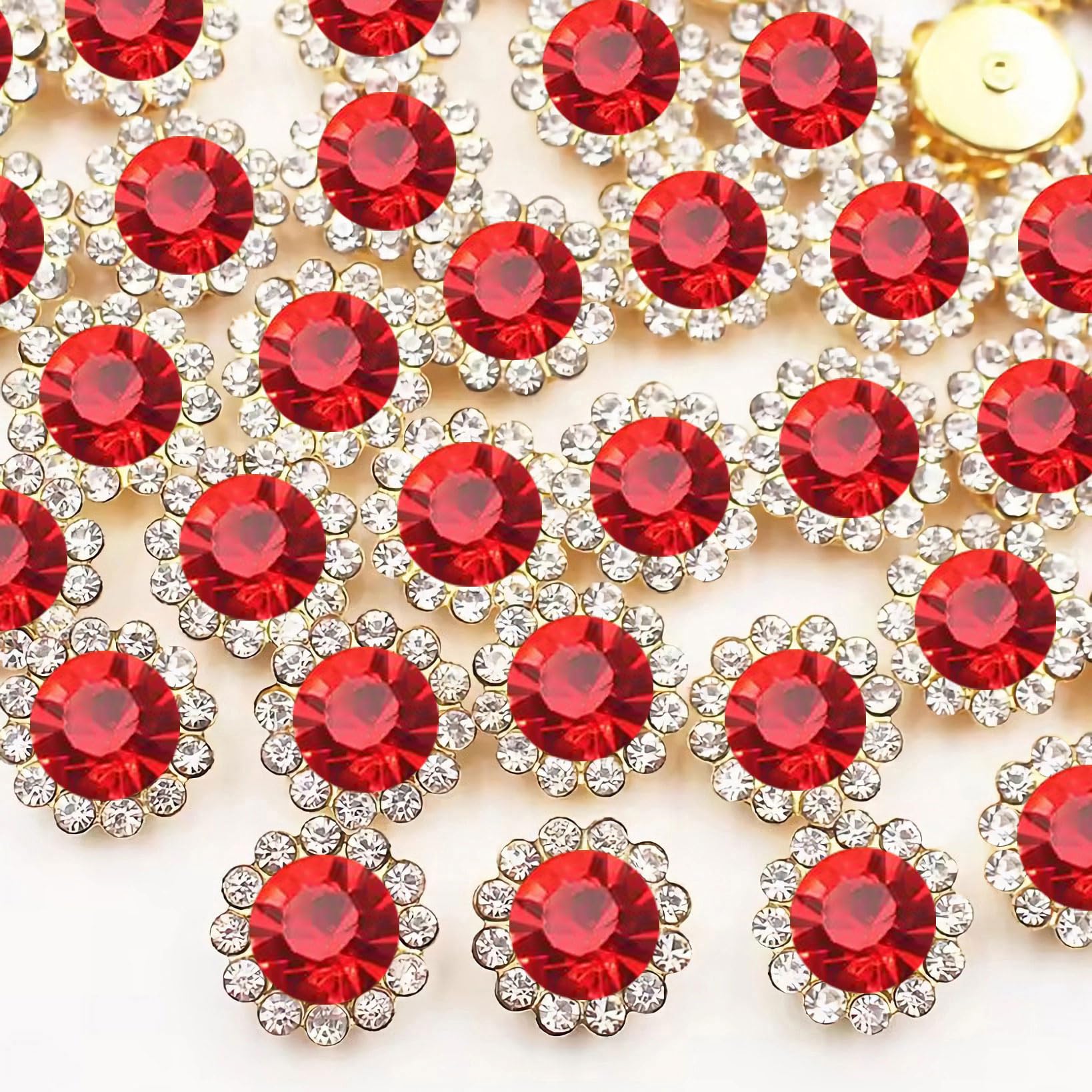 Photo 1 of 120 Pcs 12mm Sunflower Sew on Rhinestones Crystal Glass Gems, Metal Claw Rhinestones Jewels for Crafts, Glitter Gemstones for Clothes Shoes Cap Earring Belt Sewing Accessories(03 Red)
