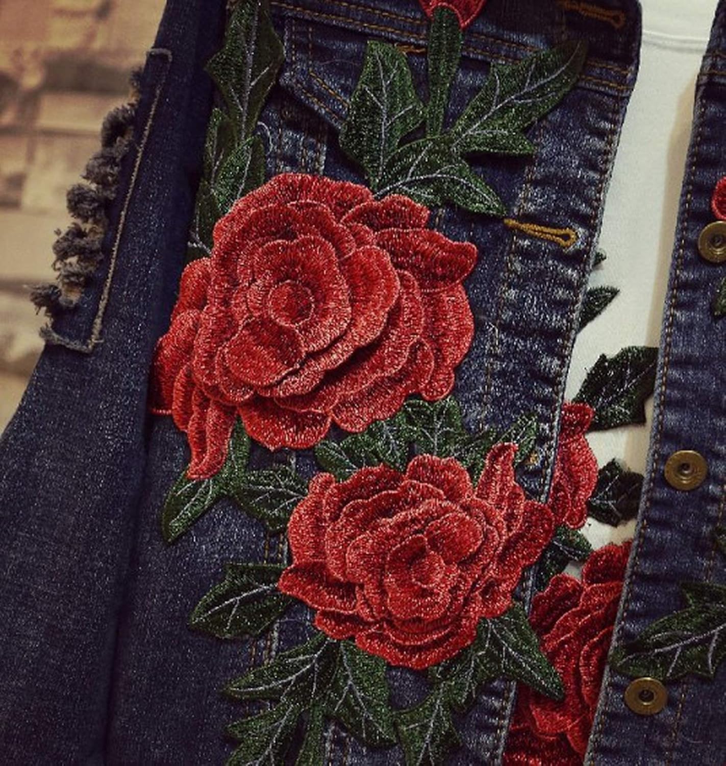 jean jacket with red roses