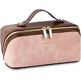 ROCKCOON Travel Makeup Bag, Large Capacity Cosmetic Bags, Waterproof Portable Make Up Toiletry Bag with Compartments for Women Girls, Pink