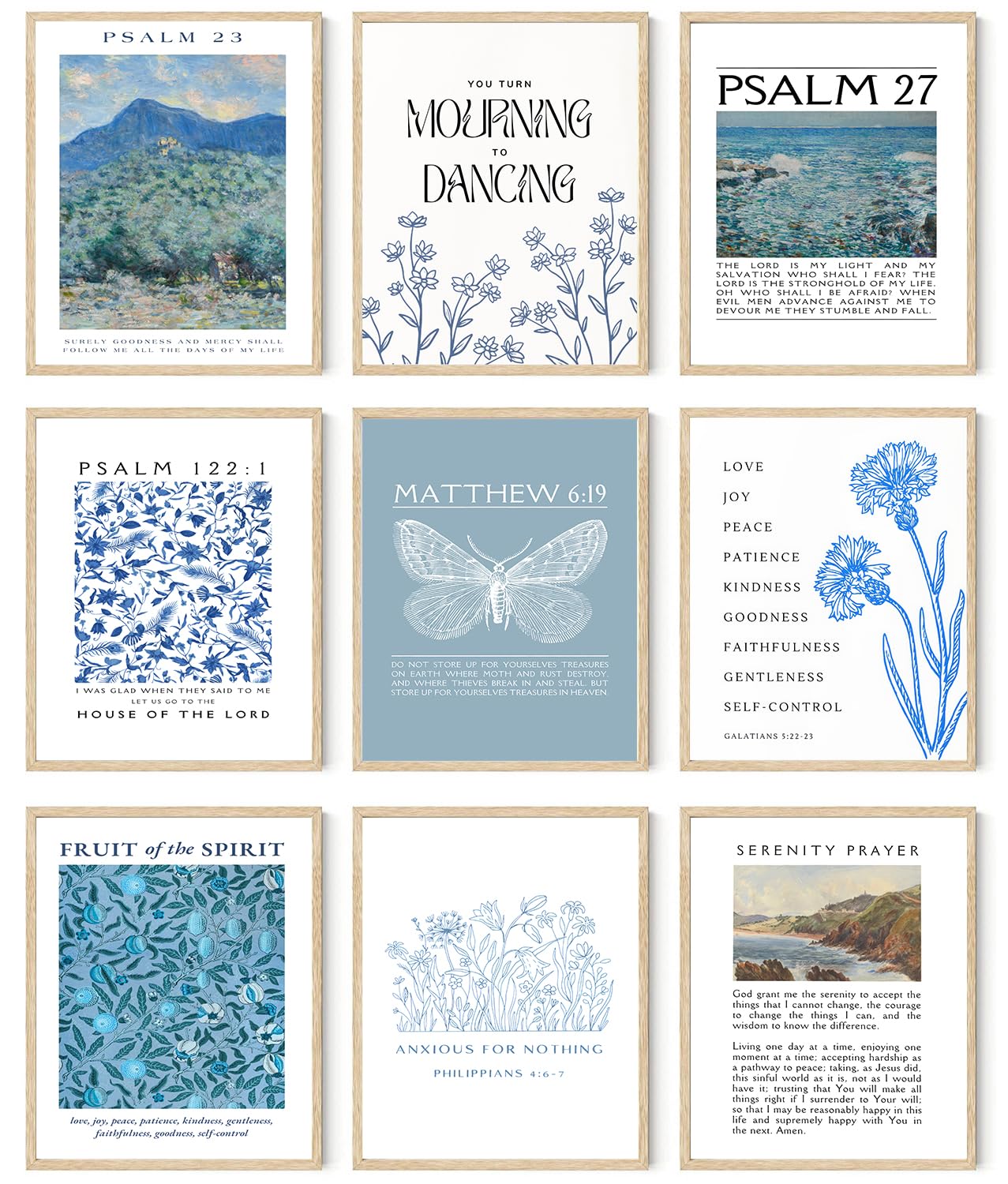 FYARTKJ 9Pcs Bible Verse Wall Art Prints Christian Blue Scripture ...
