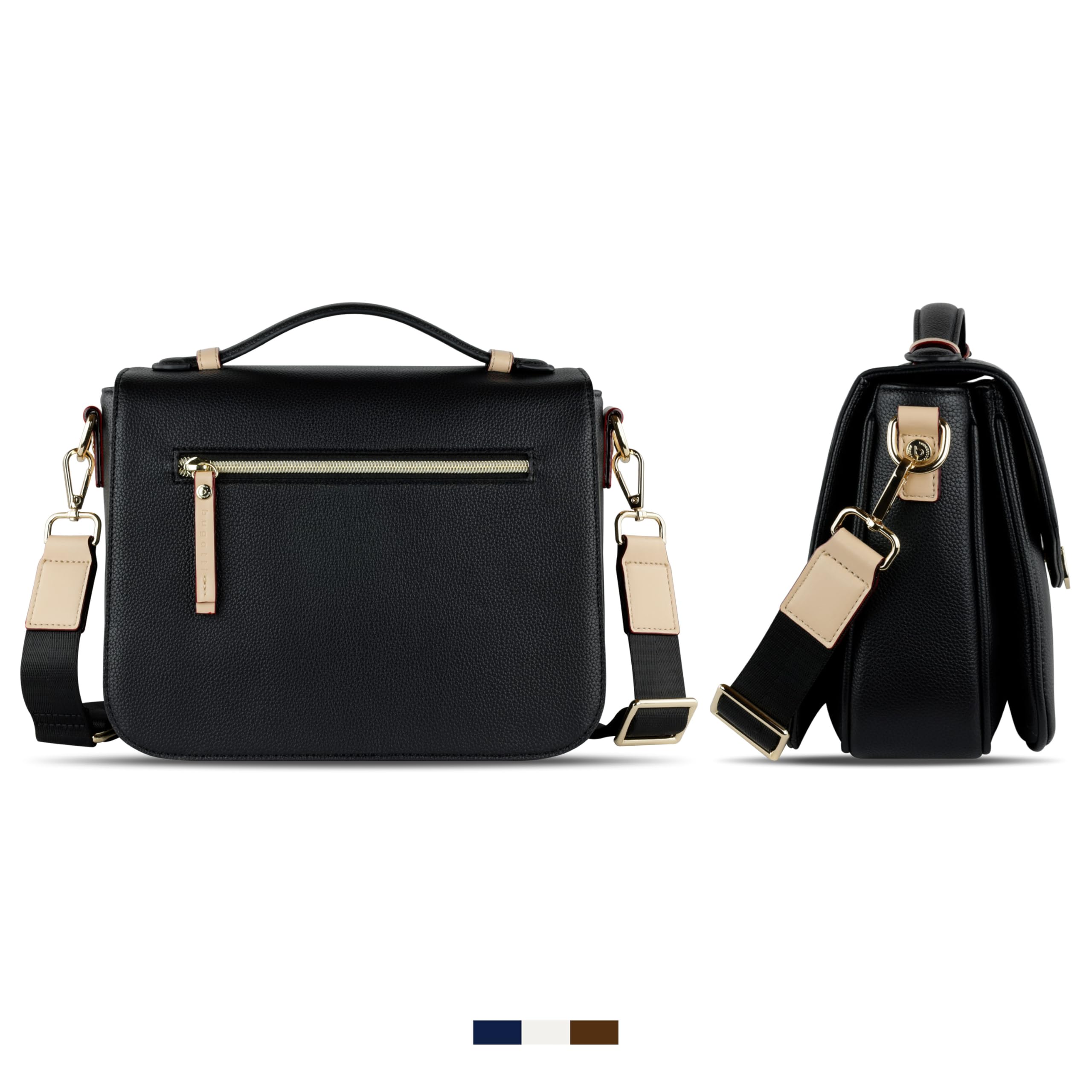 bugatti Ella Classic Women's Faux Leather Shoulder Bag Handbag, black, S, Contemporary