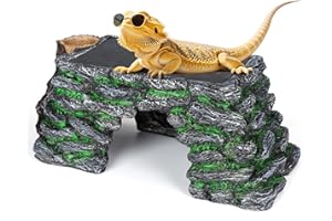 Hygger Zoo 3 in 1 Large Bearded Dragon Basking Platform 13.4x7.1x5.3 in Scape Step Ledge Cave Hideout Natural Rock Reptile Food Bowl Reptile Tank Accessories for Lizard, Geckos, Ball Pythons, Tortoise