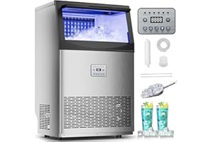 Mountman Commercial Ice Maker,110lbs/24H,Stainless Steel Under Counter Ice Machine with Water Filter,33lbs Storage Capacity, 50 Cubes in 14 Mins, Freestanding Ice Machine for Home/Bar/Cafe/Restaurant