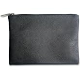 Jaasuee Compact Vegan Leather Makeup Bag for Travel, Small Cosmetic Pouch with Zipper for Women - Black