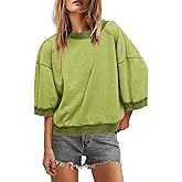 SENSERISE Oversized Sweatshirt for Women Short Sleeve Crewneck Sweatshirt 3/4 Sleeve Pullover Tops Color Block Top