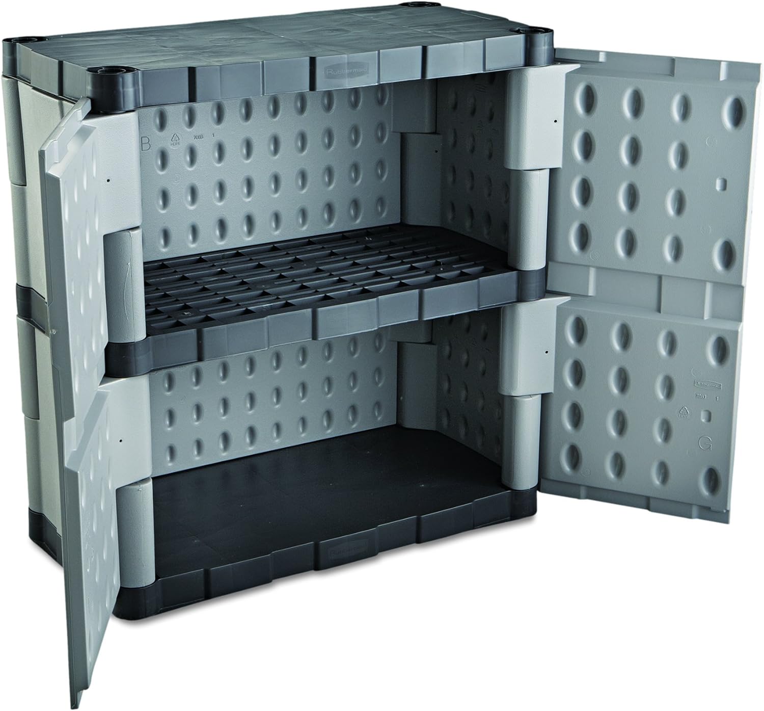 Amazon Com Rubbermaid Double Door Storage Cabinet 18 D X 36 W X 37 H Gray Black Fg708500michr Small Vertical Home Kitchen