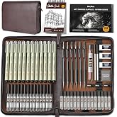 Nicpro 58PCS Art Drawing Supplies Kit in Leather Case,Pro Art Kit for Adult | Sketch Kit with 12 Micron Pen, 6 Metal Art Mech