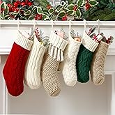 Chicingyou 6 Pcs Christmas Stockings 18" 14'' Cable Knit Neutral Stockings Rustic Farmhouse Fireplace Christmas Ornaments Handmade Boho Knit Socks for Mantel Tree Wall Holiday Decor(Two-Tone)