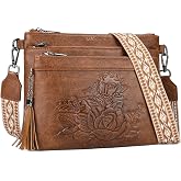 MEITRUE Crossbody Bags for Women,Vegan Leather Cross Body Purse Multi Pocket Embossed Shoulder Handbags with Adjustable Strap