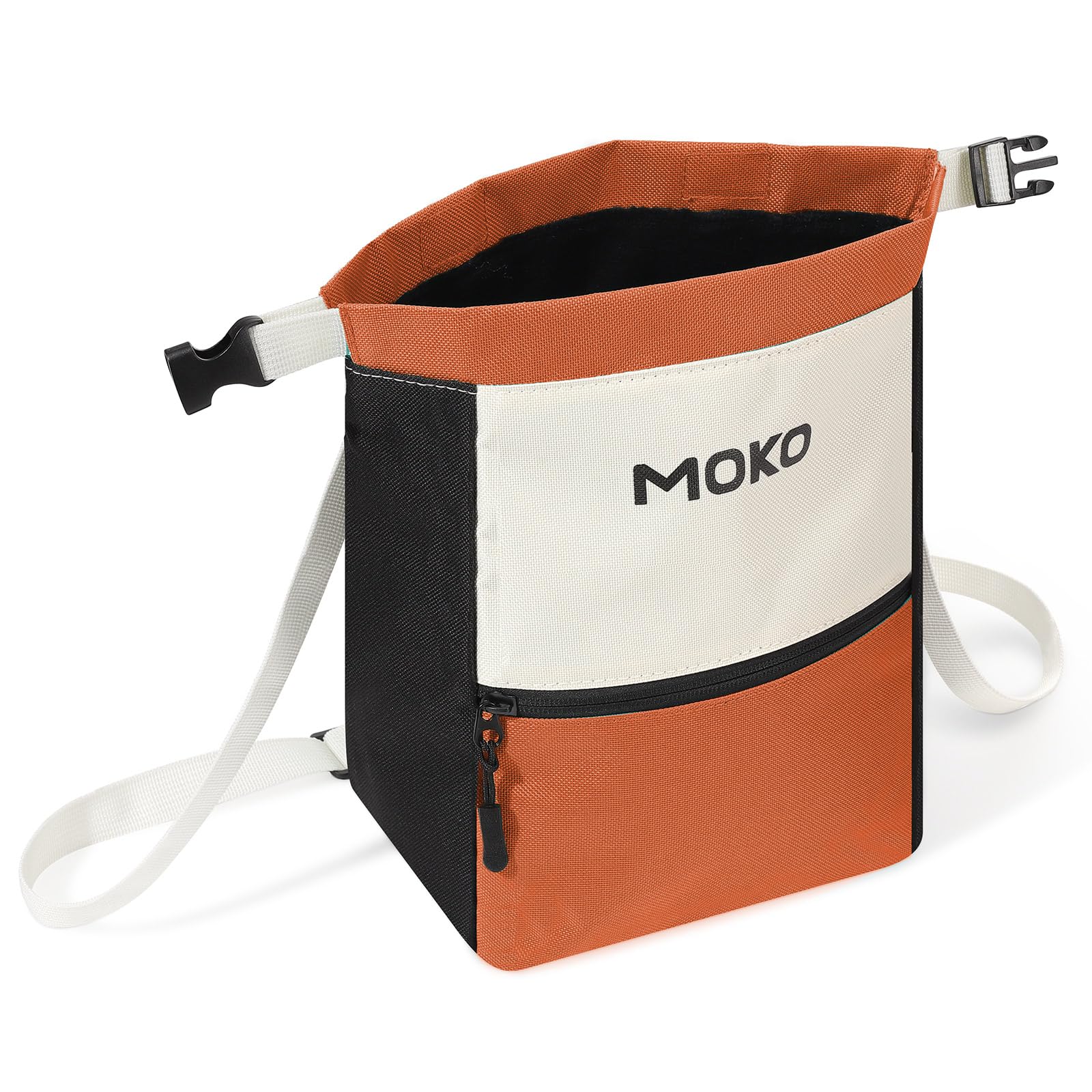 MoKo Chalk Bag for Rock Climbing, Large Capacity Climbing Chalk Bag with Magnetic Snap and Zipper Pocket, Portable Chalk Bucket for Weight Lifting, Bouldering, Gymnastics, Fitness, Orange