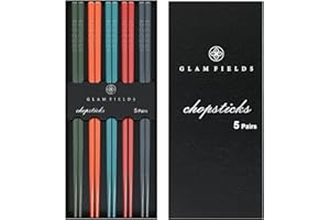 Chopsticks, GLAMFIELDS 5 Pairs Premium Reusable Multicolour Chopsticks for Sushi Japanese Matte Anti-slip Chop Sticks with Gift Case Lightweight Dishwasher Safe, 9.6 Inch