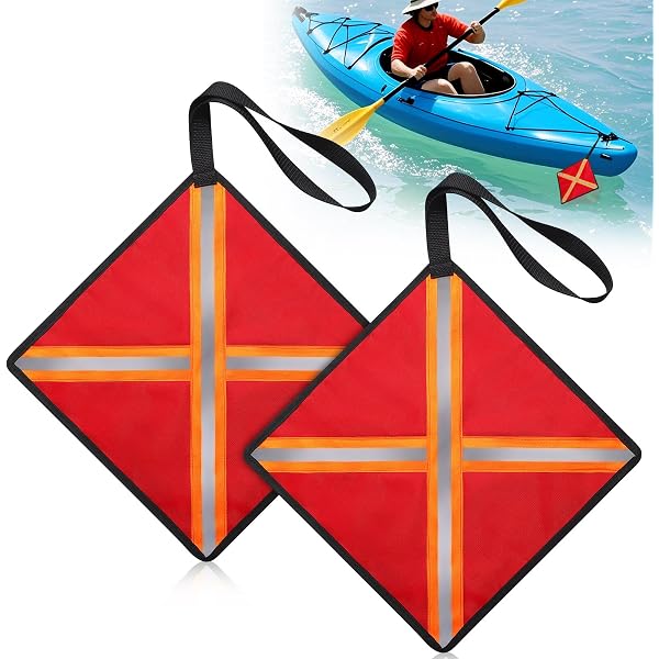 2 Pcs Kayak Safety Flag With Webbing - Red Reflective Warning Flag For Kayak, SUP, Canoe, Truck