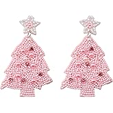 Beaded Christmas Tree Earrings for Women, Handmade Beaded Xmas Dangle Earrings, Lightweight Xmas Tree Earrings for Christmas Holiday Jewelry Gifts