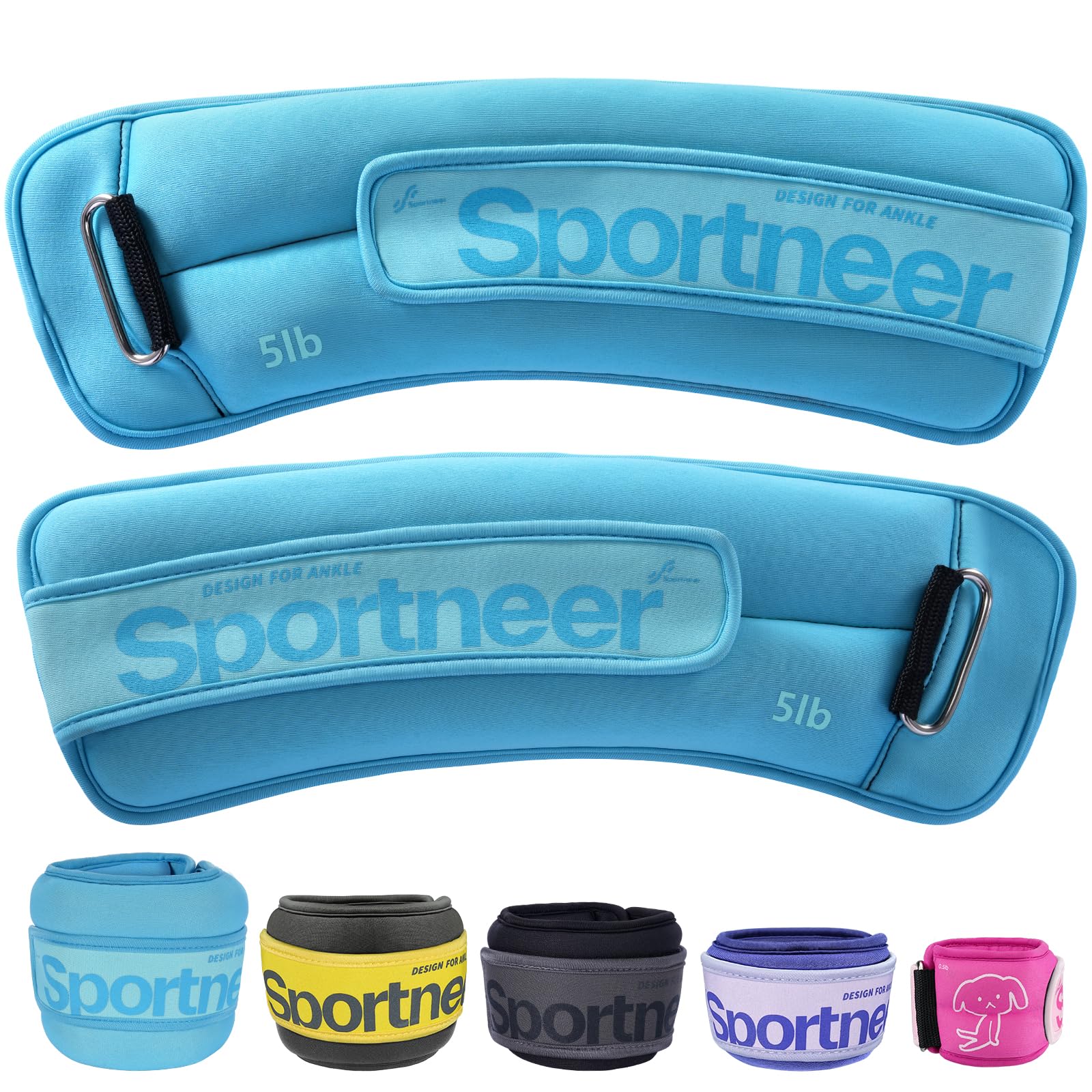Photo 1 of Sportneer Ankle Weights 0.5/1/2/3/5 LBS 1 Pair Wrist Leg Arm Weights for Women Men Kids Child with Adjustable Straps, Strength Weighted for Jogging Running Walking Fitness Gym Workout (Blue, 5 lbs x 2)