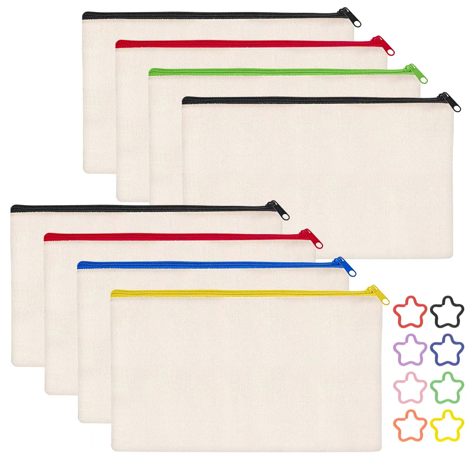 8 Pcs Canvas Zipper Pouch Bags, DIY Blank Fabric Pencil Cases, Blank Canvas Bags with Zipper, Multipurpose Canvas Pouch, Canvas Makeup Bag, Canvas Pencil Case for Painting, Craft, Organizer