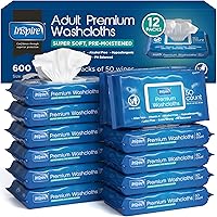 Inspire Adult Wet Wipes, Wash Cloths | Adult Wipes for Incontinence & Cleansing for Elderly, 8"x12" Count 12 packs of 50