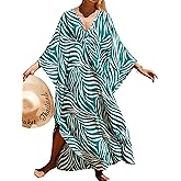 Moss Rose Caftan Coverup Dresses for Women V Neck Summer Swimsuit Kaftan Plus Size Maxi Beach Vacation Clothes