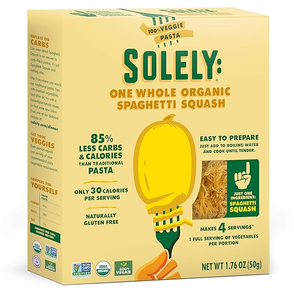 SOLELY ORGANIC DRIED SPAGHETTI SQUASH, 1.76 OZ | ONE INGREDIENT: SPAGHETTI SQUASH | NATURALLY GLUTEN FREE | NON-GMO | LOW CARB AND KETO-FRIENDLY | QUICK AND EASY TO PREPARE