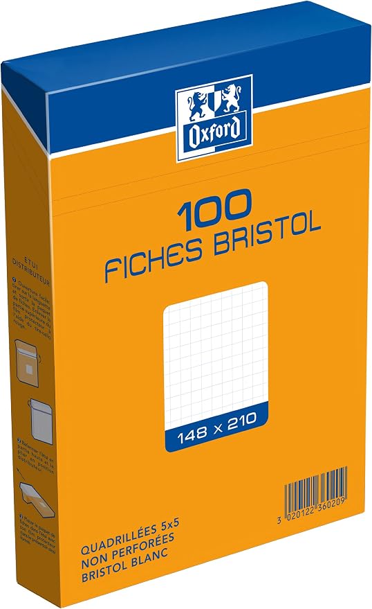 Stock Bureau - OXFORD Bloc de 30 fiches bristol 125X200 perforées Q5/5 bleu