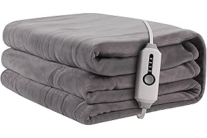REYYNIO Electric Heated Blanket 72"x84" Full Size, Soft Coral Fleece with 4 Heating Levels and 10 Hours Auto-Off, Machine Washable, Cozy Plush Fabric for Home, Light Gray