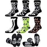 Cozypower 6 Pairs Mens Funny Halloween Socks Adults Skeleton Dress Spider Web Skull Crew Socks Novelty Gift