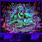 TUGCAY Blacklight Skull Tapestry Funny Skeleton Hip Hop Music Tapestry UV Reactive Gothic Hippie Tapestries Wall Hanging for Bedroom Dorm Game Room Decor(51.2 x 59.1 Inches)