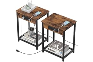 CADUKE Nightstand Set of 2, Bedside Table with Charging Station for Bedroom, Industrial Side End Table with USB Ports and Power Outlets for Farmhouse
