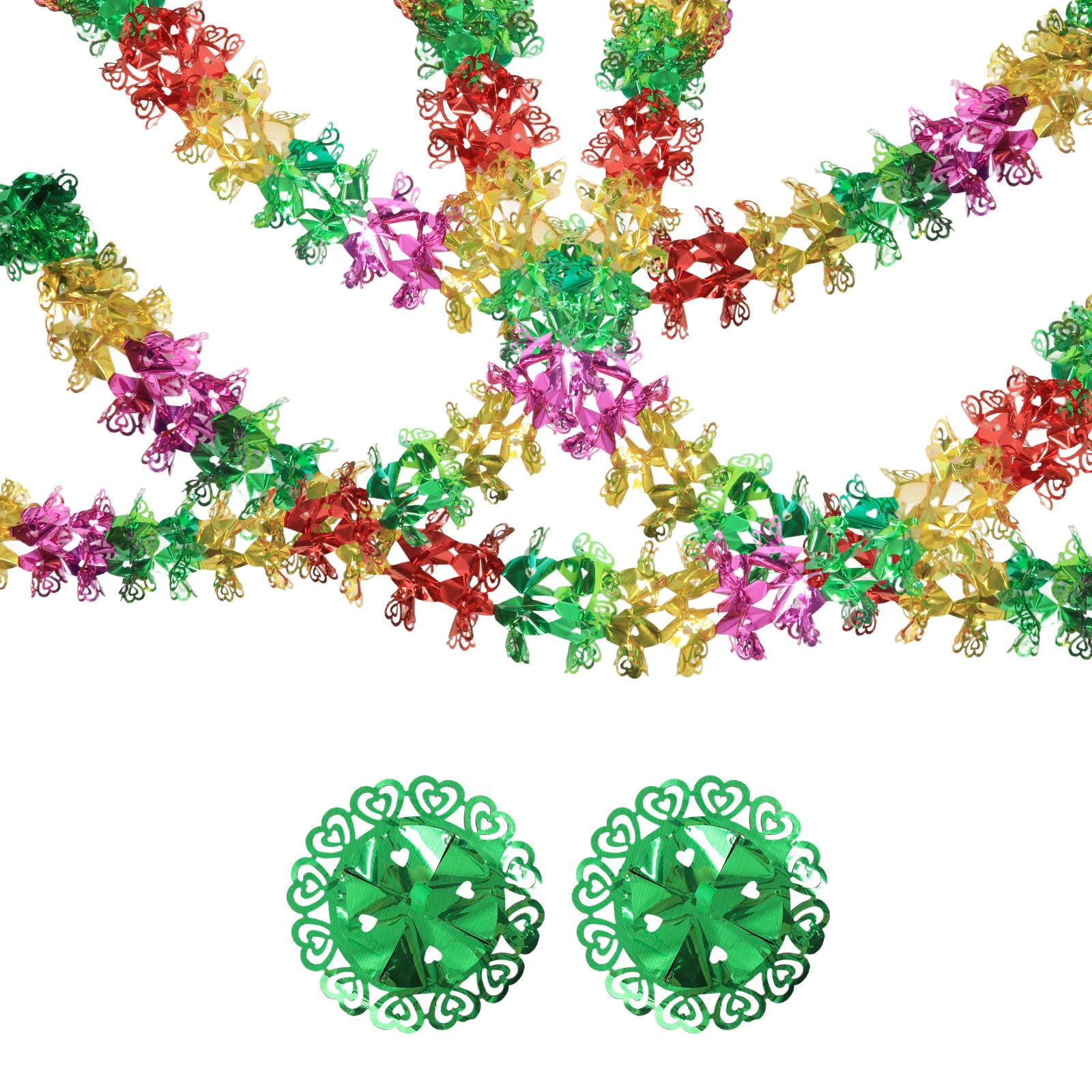 Skystuff 2Pcs Christmas Ceiling Decorations, Christmas Foil Decorations Retro Foil Garland Festive Swirl Hanging Christmas Decorations for Xmas New Year Party Supplies,10ft