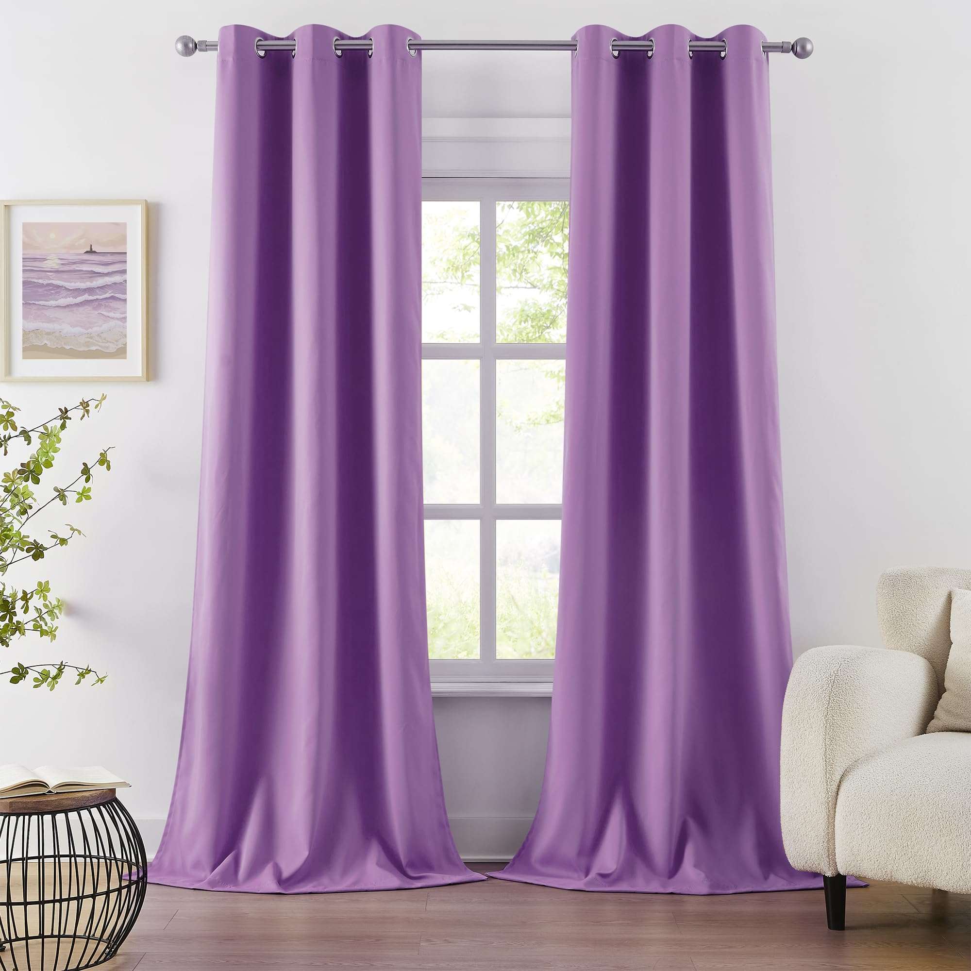 DUALIFE Amethyst Orchid Purple Blackout Curtain Panels/Drapes for Living Room 96 inch Length Solid Energy Efficient Room Darkening Bedroom Curtains Thermal Insulated Grommet Top 42x96 inch