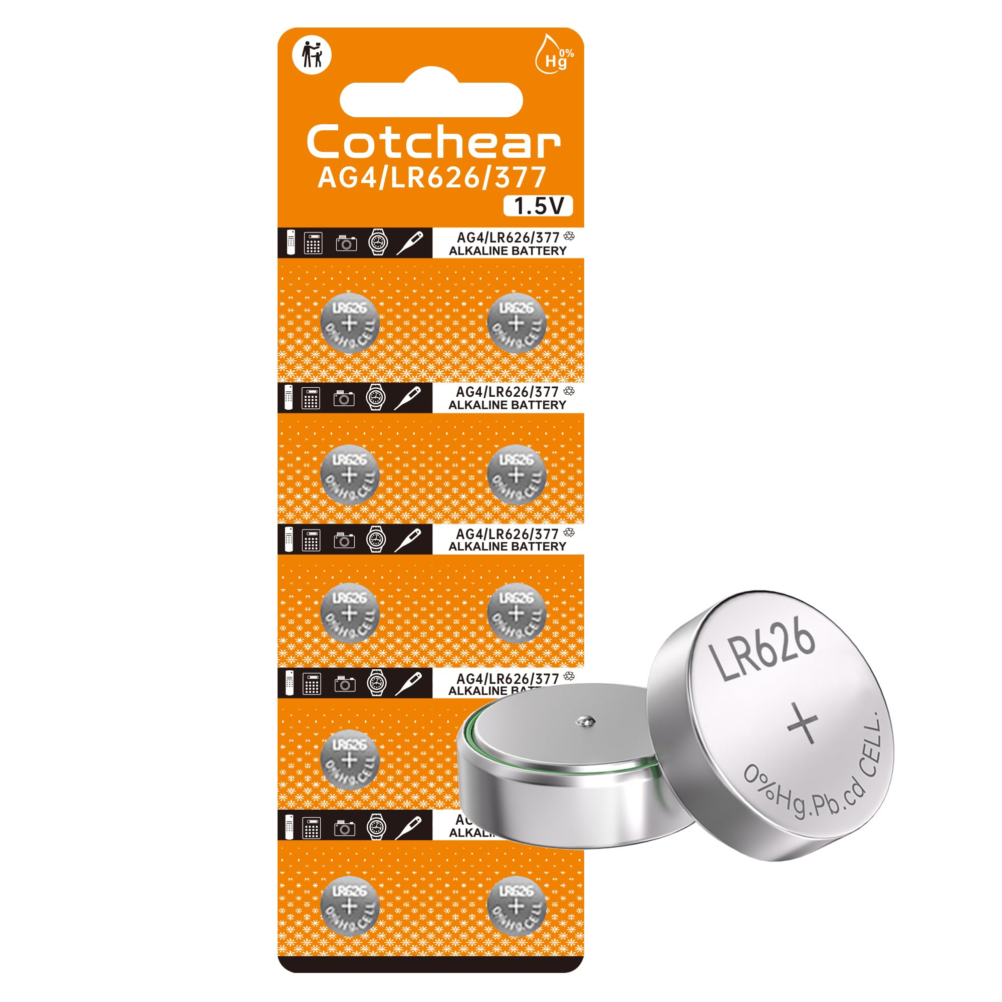 Cotchear 10pack LR626 377 AG4 Button Battery L626 SR626 SR626SW 377A Batteries for Watch Calculators Toys