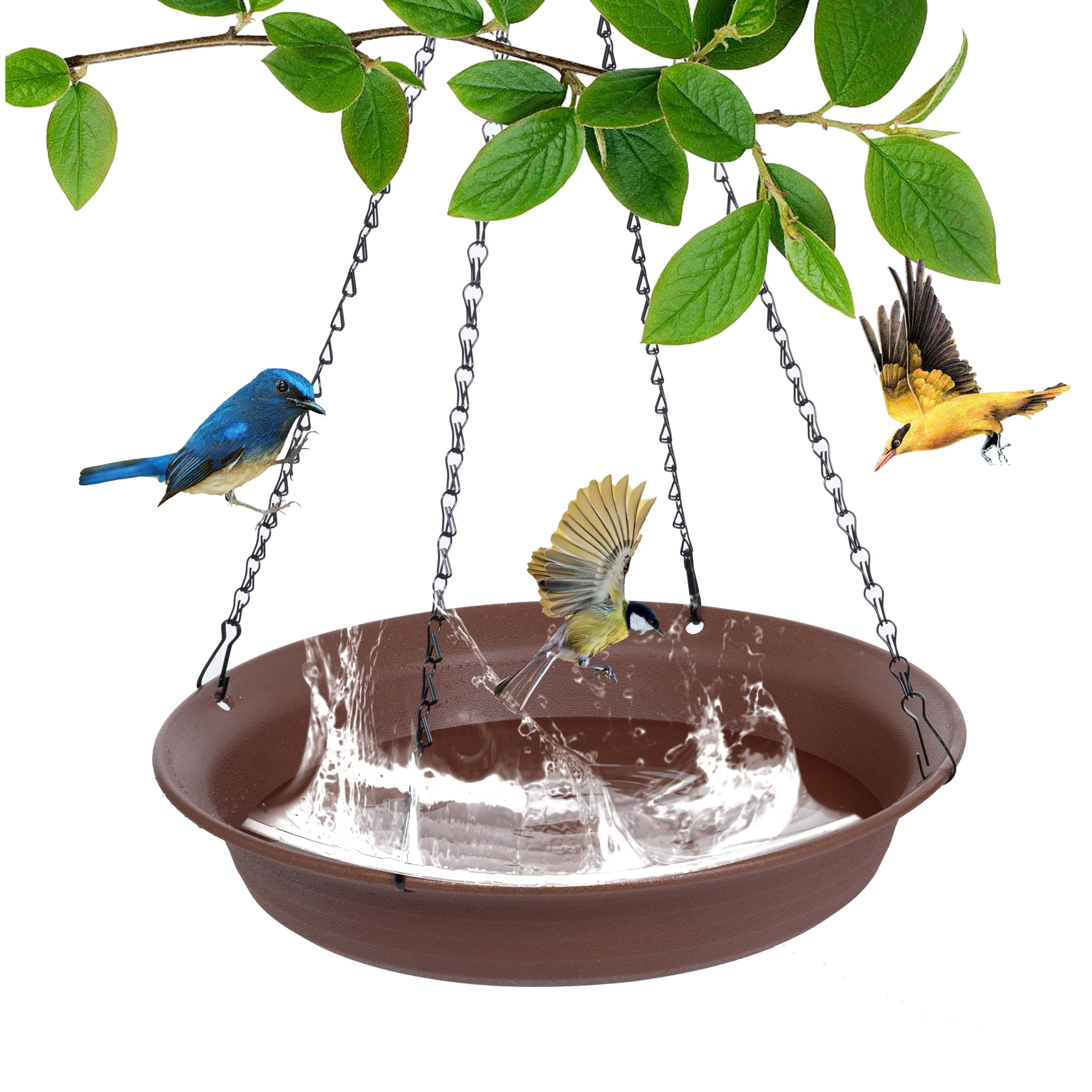 Photo 1 of VUWEZ Hanging Bird Bath, Hanging Bird Water Feeder for Outdoors, Feeder Bowl, 1 Pack Birdbath Tray Accessories for Outside, Plastic Birdbaths Tray for Garden Patio Decoration (14", Chocolate)